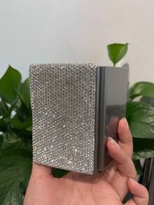 1/2 件玻璃水晶水钻白色信用卡夹，金属防磁折叠卡盒，卡槽名片夹，驾驶执照套，银行卡存储 ID 盒，陶瓷水晶，高端多面玻璃水晶，人造玻璃水晶，适用于办公室、学校、家庭