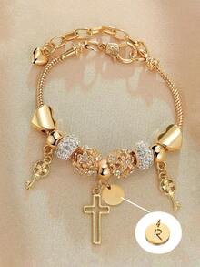 1pc European & American Fashion Letter, Heart, Cross, Flower Ring, Metallic Bead Bracelet, Cross Pendant Necklace For Women - Multicolor - View 32