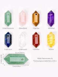 2件装彩色天然石六角柱吊坠DIY首饰制作配件 - 20*9mm 绿东陵玉&粉晶&紫水晶&白石英&红玛瑙&黄水晶&青金石&虎眼石，适合制作手链、项链和耳环 - 彩色 - 查看 10