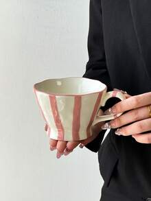 1个条纹锥形陶瓷咖啡杯，欧式简约陶瓷马克杯，水杯，陶瓷杯，高品质水杯，早餐杯，牛奶杯，果汁杯，下午茶杯，办公水杯，咖啡杯，礼品杯 - 彩色 - 查看 16