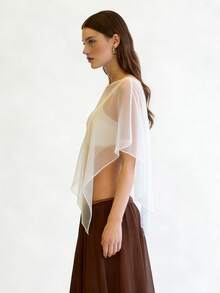 Women Sheer Tops, Solid Irregular Cover-Up Loose Summer Clubwear For Street Party - 白色 - 查看 2