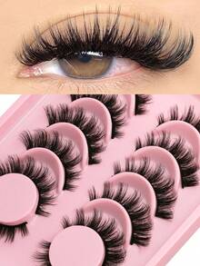 6 Pairs Cartoon Cat Eye Faux Mink Lashes, Fox Eye False Eyelashes, Natural Thick Fake Lashes, Cosplay Travel Makeup Tools (8-15) Strips Eyelashes - Black - View 8