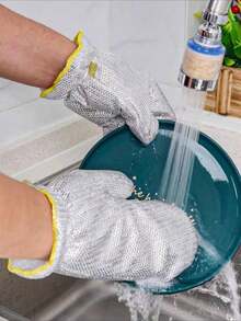 2只装。高品质钢丝洗碗手套。内置PVC材质。防滑、轻便、耐用。适用于厨房、浴室、卫生间和户外清洁。家务劳动。浴室清洁。防滑握柄。符合人体工学设计。耐用材质。加固缝线。清洁用品。家居必备。 - 彩色 - 查看 14
