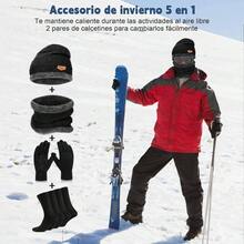 Gorra y Bufanda Set Invierno 5 en 1, Gorros con Tejido de Punto, Guantes para Pantalla Tactiles, Clida bufanda forrada y Calcetines*2, para Clima Fro Actividad al Aire Libre Esquiar Ciclismo, Unisex - Negro - Ver 4