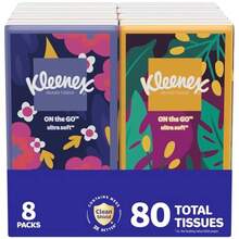 On-The-Go Facial Tissues 8 On-The-Go Packs 10 Tissues Per Box 3-Ply 80 Total Packaging May Vary - White - View 1