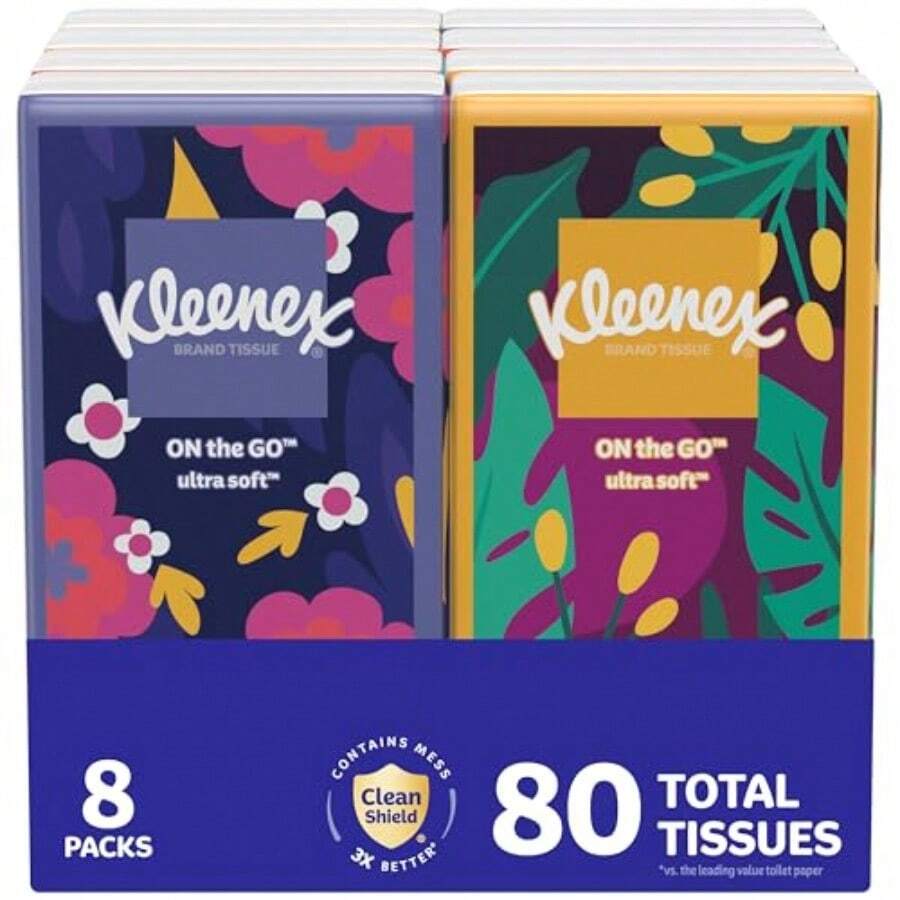 On-The-Go Facial Tissues 8 On-The-Go Packs 10 Tissues Per Box 3-Ply 80 Total Packaging May Vary - White - View 1