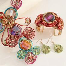 一套手工夸张多层铝丝编织树脂链波西米亚风欧式中东韩式晚宴派对假日女士人造水晶项链耳环手链 - 綠色 - 查看 10