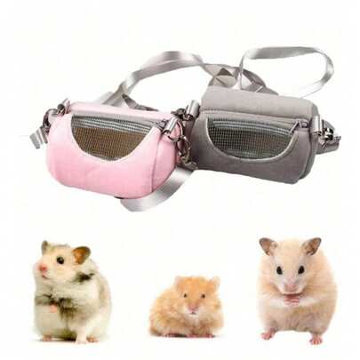 Mochila de viaje mini para hámster, diseño con cremallera, hecha de poliéster, adecuada para hámsteres y otras mascotas pequeñas, suministros para mascotas, accesorios para mascotas pequeñas, transportín portátil para mascotas