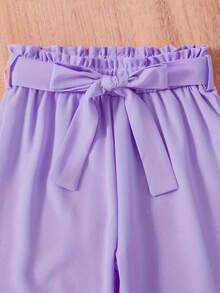 Tween Girl Butterfly Print Flutter Sleeve T-Shirt And Pants Casual Outfit - Purple - View 4