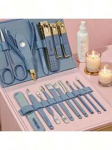 16-Piece Professional Manicure Set |   Stainless Steel Nail Care Kit With Travel Case |   Complete At-Home & On-The-Go Grooming Kit - Xanh lá nhạt - Xem 9