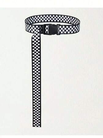 Unisex Checkerboard Canvas Belt Y2K Retro Skate Culture Accessory Quick Release Buckle Casual Waist Strap For Daily Wear