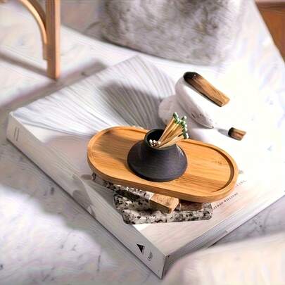 1/2pcs Nested Diatomite & Wood Tray - Stackable Oval Serving Platter, Bamboo Multipurpose Storage Tray, 3-Tier Nested Design For Bathroom, Kitchen Countertop, Dining Table - Space-Saving Decorative Display Tray (Non-Food Contact)