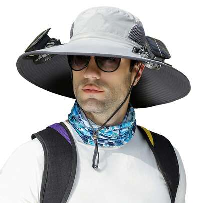 Sombrero solar de doble ventilador para hombres y mujeres - Potencia de viento mejorada, ideal para camping, pesca, senderismo y ciclismo, protección solar al aire libre, accesorios de moda, ropa de cabeza duradera.