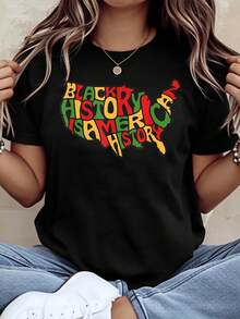 Is American History Usa Map T Shirt Women Unisex Cotton Casual Graphic Tee Top, 220g - 黑色 - 查看 1