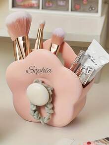 [Customizable] Floral Shaped Storage Box, Desktop Organizer, Available In Yellow/Blue/Green, Suitable For Storing Makeup Brushes, Stationery, Or Small Accessories, Keeps Desk Tidy And Personalized - Multicolor - View 5