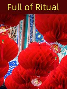 10个红色纸灯笼挂饰，节日装饰，红色庆典挂件，中秋节，中国婚礼订婚求婚新居落成派对装饰 - 紅色 - 查看 5