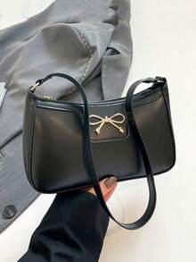 Elegant Crescent-Shaped Underarm Shoulder Bag For Women, Chic Casual Fashion, Solid Color Underarm Bag - màu đen - Xem 10