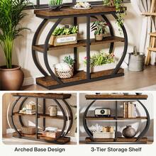Tribesigns Mesa consola de 104 cm, mesa de entrada industrial de 3 niveles con estructura de metal curvado y estantes de almacenamiento para sala de estar, pasillo, café rústico. - Marrón - Ver 4