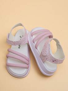 Cute & Cool Kids' Glitter Star Sandals, Suitable For Girls Aged 4-8 Years Old. Thick & Soft Soles With Anti-Slip Particles. Elastic Ankle Strap For Easy On/Off. Soft & Comfortable Upper, Pairs Well With Dresses And Jeans. Perfect For Parties And Photo Shoots. - Pink - View 1