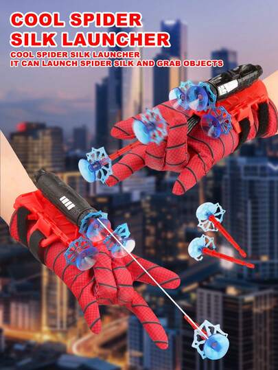 8pcs Red Spider Web Shooter Toy Set, Soft Suction Cup Launcher, Superhero Spider Web Blaster Toy For Kids, Wrist Toy Kit, Fun Slingshot Toy, Superhero Role Play Novelty Toy, Fabric Glove Wearable Toy, Spider Toy With String, Gripping Toy, Cool Launching Toy, Spider Web Shooting Toy