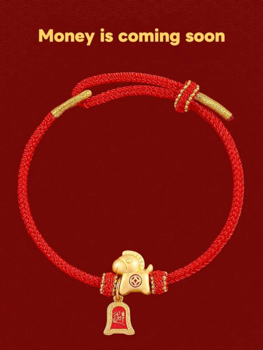 2026新款“早日致富”红绳手链，吉祥好运手链，适合作为礼物送给家人、朋友、情侣 - 紅色 - 查看 1