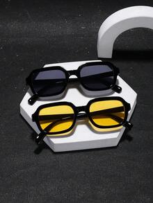 2副男士经典休闲时尚眼镜，方形聚碳酸酯镜框，轻便，适合日常驾驶，带眼镜盒 - 彩色 - 查看 8