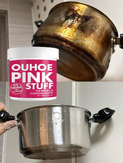 粉色不锈钢清洁剂，通用厨房清洁膏，神奇去污剂，轻松去除厨房用具上的锈迹和污垢