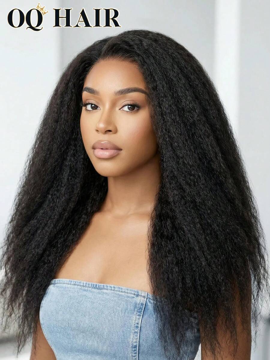 OQ Hair 200% Density 14-28 Inch Wear Go Half Wig Seamless Kinky Straight Flip Over Wig 3 In 1 Half Wig Flexible Fit With Drawstring Natural Hairline Natural Color Unprocessed Virgin Human Hair Wig - SNatural - View 1