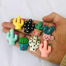 12个/6个/3个仙人掌冰箱贴套装 - 椭圆形塑料卡通植物装饰磁贴，适用于白板、办公室、厨房 - 非常适合节日装饰和送礼 - 彩色 - 查看 7