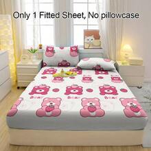 1pc Cute Pink Bear Pattern Breathable Fitted Sheet, Soft & Comfortable Mattress Cover For Bedroom, Guest Room And Dorm, Mattress Protector, Bedding Set (Pillow Case Not Included) - Multicolor - View 1