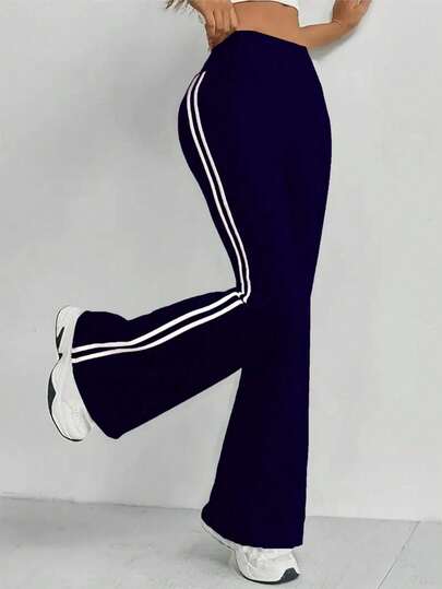 Pantalones de yoga de cintura alta y campana para mujer - Pantalones deportivos de pierna ancha de unicolor, pantalones casuales de cintura elástica, adecuados para el gimnasio, entrenamiento y uso informal