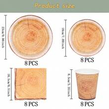 7/9英寸树桩一次性餐盘套装，派对餐盘，一次性纸盘，纸杯，餐巾纸，适用于婚礼、订婚、生日、婚宴餐具 - 彩色 - 查看 6