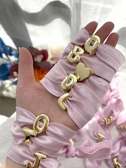 1pc Creative Fashion Elegant Sweet Delicate Copper 26 Letter Velvet Elastic Bracelet, Suitable For Women, Sisters, Couples, Jewelry Gift, Suitable For Daily Dates, Parties, Festivals, Weddings, Gifts, Summer, Beach, Vacation Wear (Handmade Knotted, Length And Size May Vary Slightly)