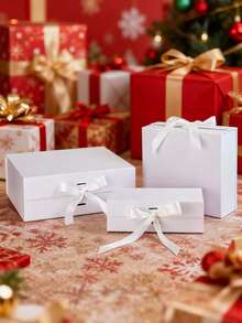 1个 - 特大号白色带盖礼盒，伴郎邀请礼盒，豪华白色带盖礼盒，适用于婚礼礼盒、生日礼盒、派对礼盒、伴娘礼盒、毕业礼物（3种尺寸） - 白色 - 查看 9