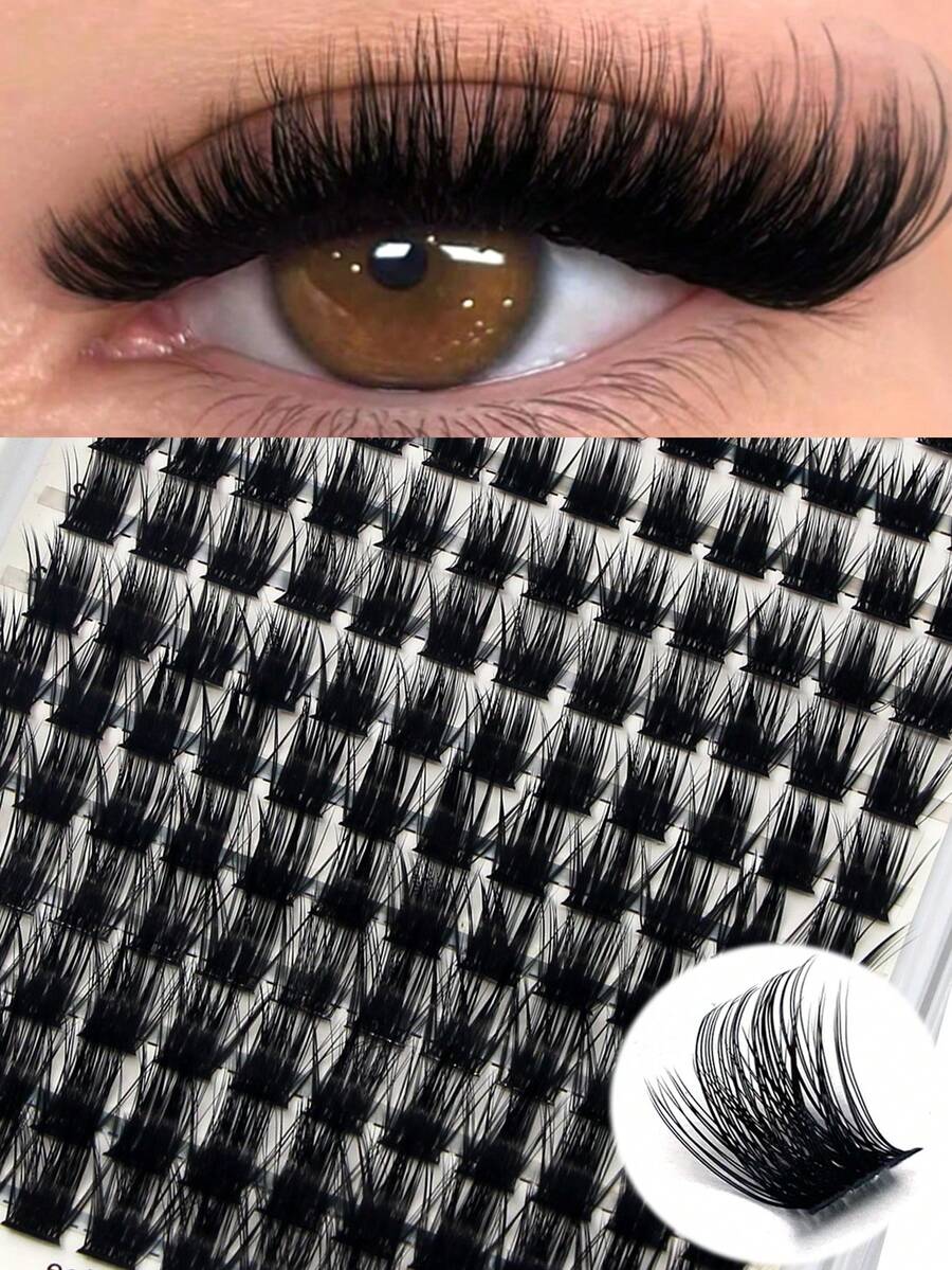 144Pcs Wispy Cluster Lashes, Reusable DIY Individual Lash Extensions Mixed Length 9-16mm, D Curl Large Tray For Volume Fluffy Look, T50-0.07D - D - View 1
