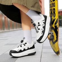 Teenagers' Fashion Roller Skates, 4 Wheels Detachable & Retractable Rear Wheels, Rotatable Buckle, Unisex Inline Skates, Holiday & Birthday Gift - Black - View 11