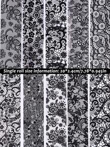 10pcs/Box Black Lace Nail Transfer Paper - Gothic Style Floral Mesh Lace Nail Design, Cute Y2K Charming Nail Art Decoration, Nail Salon Accessories, Nail Supplies (Non-Stick) - Multicolor - View 5