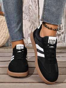 Women's Round Toe Flat Lace-Up Leopard Print Casual Sneakers