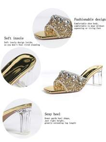 女士高跟凉鞋 - 金色 - 查看 10