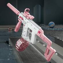 Pistola de agua automática ligera de doble empuñadura con depósito externo, con capacidad de disparo continuo. Ideal para jugar con agua en verano, esta pistola con motivos de dibujos animados es recargable. - Rosa Pálido - Ver 1