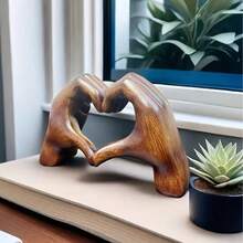 1pc Handcrafted Wooden Resin Heart-Shaped Figurine, Contemporary Inspired Art Sculpture, Home Office Bookshelf Living Room Decor, Mother's Day Tabletop Decoration, New Year, Easter Party Ornament, Holiday Gift For Various Rooms - Multicolor - View 4