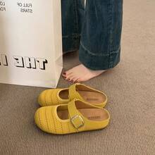 Zapatillas  de Moda para Mujeres que Aumentan la Altura, Uso al Aire Libre, Nuevo Estilo Primavera/Verano 2025, Zapatillas de Media Punta Cerradas y Sin Cordones - Amarillo - Ver 2
