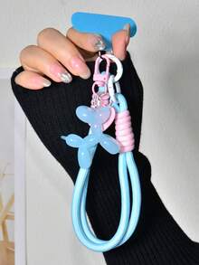 1 Set Light Blue Nylon Braided Phone Case Lanyard Wristband + Jelly Balloon Dog Phone Charm Keychain, Exquisite High-End Creative Cute Bag Charm Compatible With Android And Most Smartphone,Gifts For Mother, Family, Friends, Kids, Birthday, Holiday Phone Chain - Light Blue Short Rope + Puppy Keychain - View 5