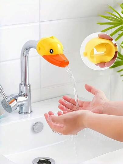 1pc Cute Silicone Faucet Extender - Cartoon Design, Splash-Proof, With Flow Direction Indicator, Bathroom Yellow Duck Toy Faucet Extender, Washable Cartoon Bathroom Sink Faucet Extender, Cartoon Silicone Sink Faucet Extender, Kitchen & Bathroom Plastic Accessory