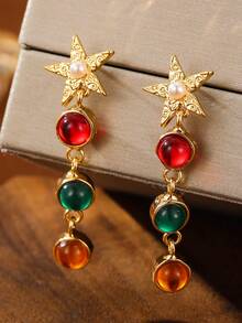 1 đôi bông tai hình ngôi sao năm cánh phong cách retro Y2K - đính ngọc trai và đá quý nhiều màu | Phụ kiện không thể thiếu cho các bữa tiệc huyền bí - Nhiều màu - Xem 8