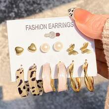 6pcs Gold Bamboo Hoop Earrings, Suitable For Daily Wear