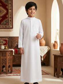 Tween Boy Middle Eastern Style Robe, Minimalist & Fashionable, Suitable For Daily Wear, White, Size 4-12 - White - View 2