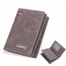 Baellerry Men's Short Wallet, European And American Retro Style, Multiple Card Slots, Vertical Design, Zippered Coin Purse Men - Blue - View 5