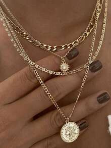 1 pieza Collar de lujo de diseño exagerado de alta gama con cadena gruesa y multicapa de estilo minimalista y metálico - Dorado - Ver 1