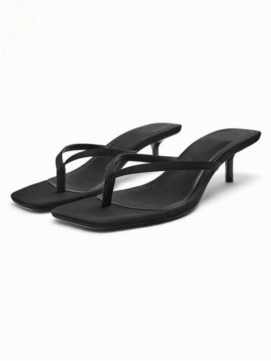 女士法式高跟凉鞋，新款夏季真皮露趾细跟踝带凉鞋，猫跟人字拖